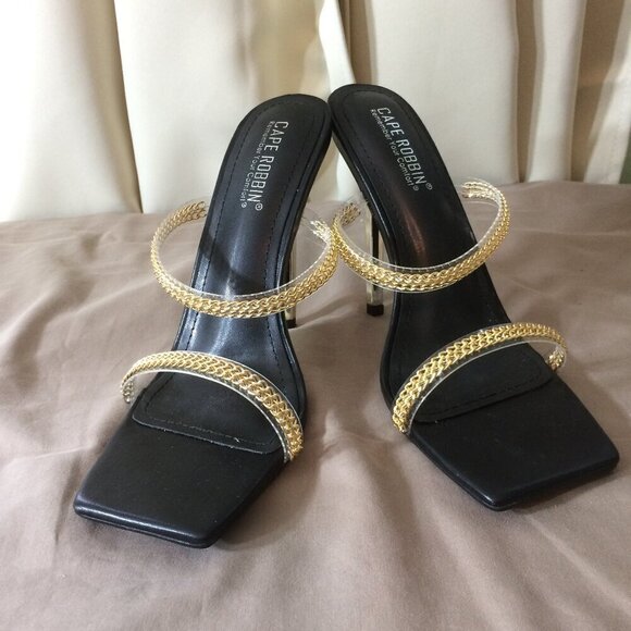 NEW Cape Robbin Clear Stiletto Heels Sandals Slip On Gold Enya 9 - Picture 1 of 6